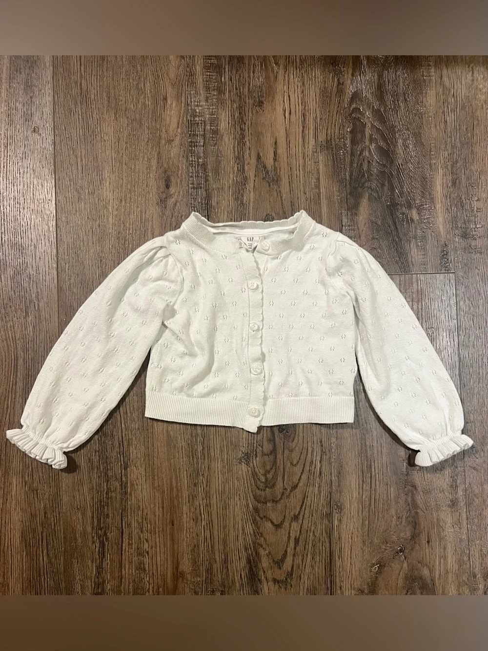 GAP Kids Cream Eyelet Button-Front Cardigan with Ruffle Cuffs
